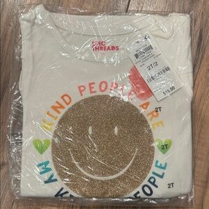 Epic Threads White Tee with Gold Smiley and Colorful Text